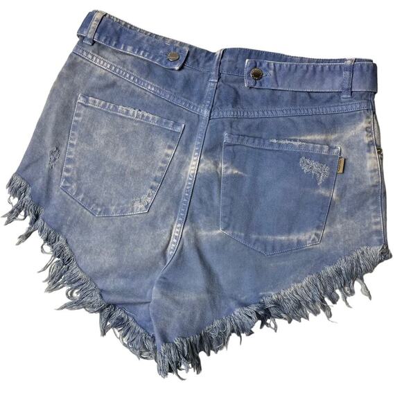 RETROFETE Tessa Cutoff Fringe Distressed Shorts Purple Bleach Denim Size 32 NEW - Picture 7 of 10